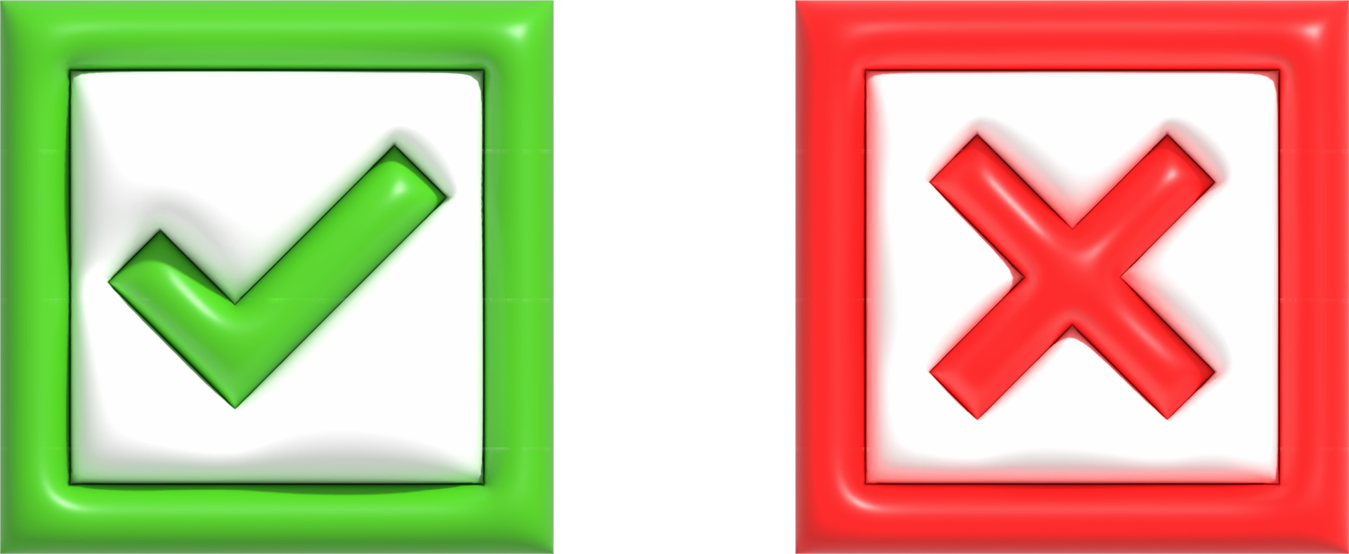 Realistic right and wrong, yes or no, approved or declined 3D Button