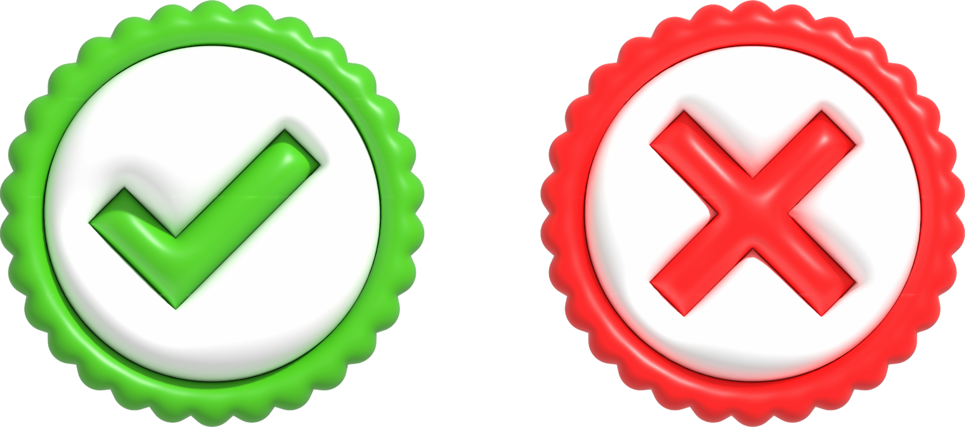 Realistic right and wrong, yes or no, approved or declined 3D Button. Acceptance, Rejection and Attention symbols 3D render illustration png