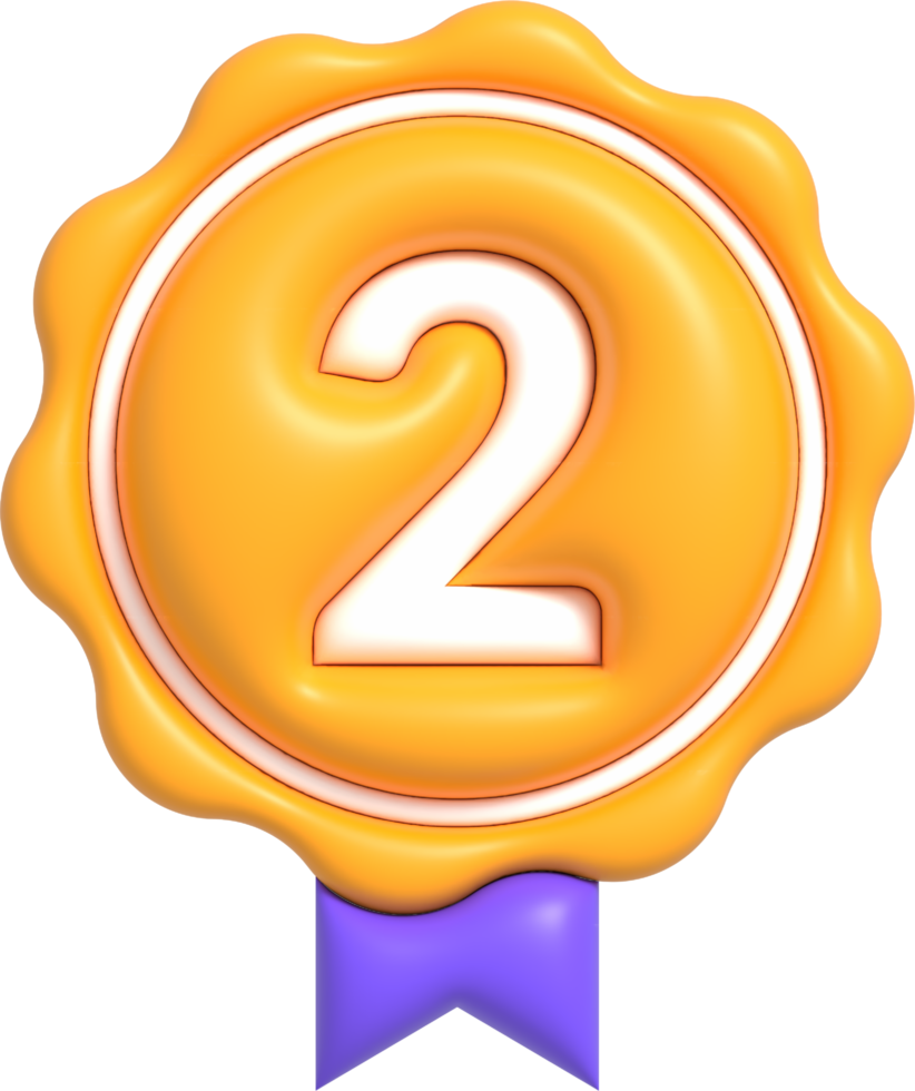 Gagnant du badge 3d pour la 2e deuxième place, prix du gagnant et prix du champion rendu 3d png