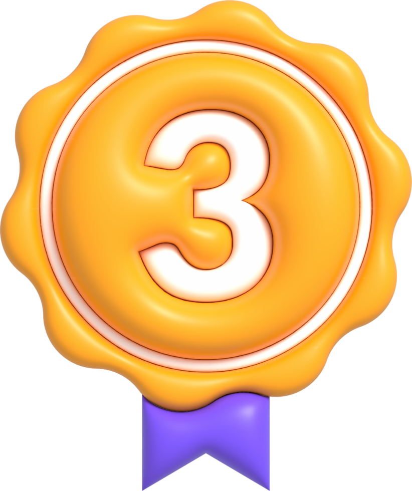 3D badge winner for 3rd third place, Winner awards and Champion prizes 3D rendering png