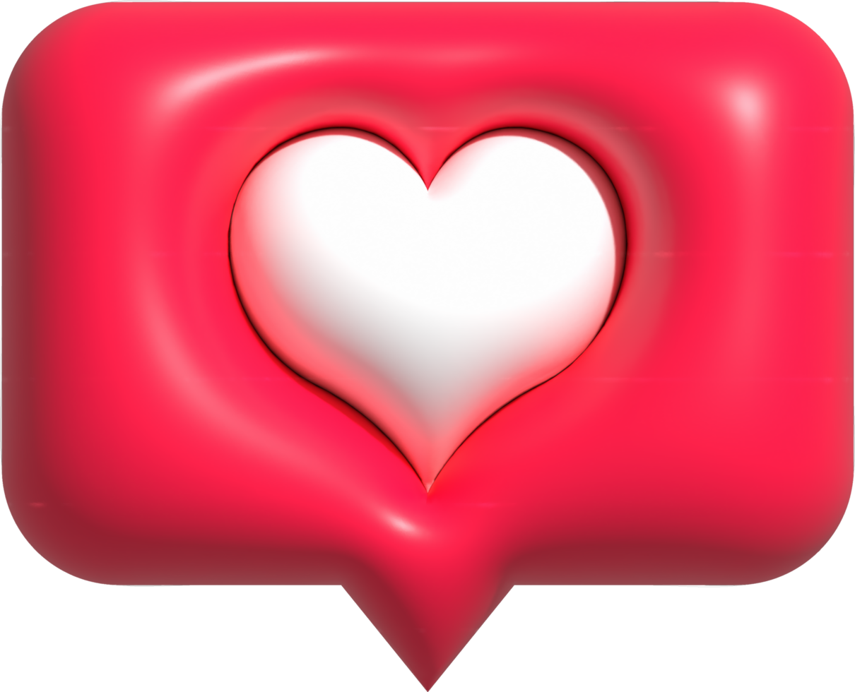 coeur d'amour à l'intérieur de la bulle isolée sur fond blanc. notification de symbole d'amour, comme illustration de rendu 3d d'icône png