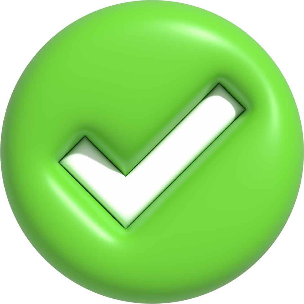 Like or correct symbol, Confirmed or approved button, Check mark icon 3D illustration png