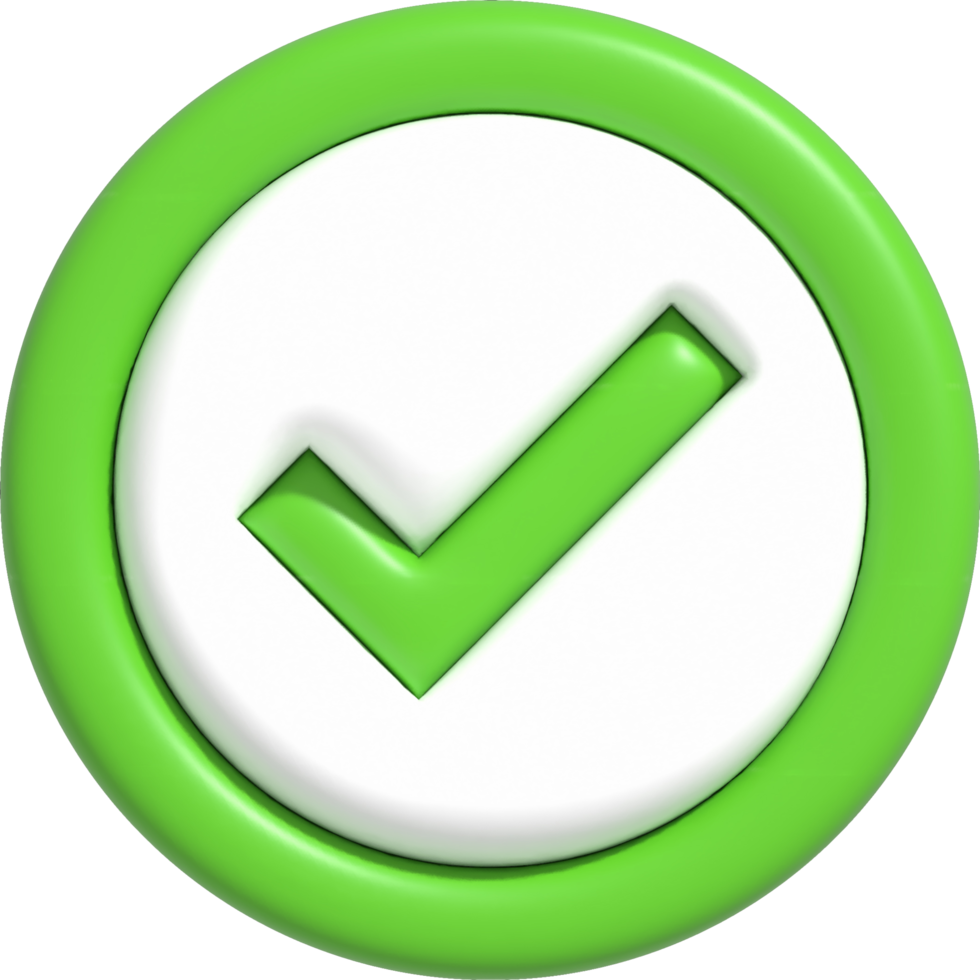 Like or correct symbol, Confirmed or approved button, Check mark icon 3D illustration png