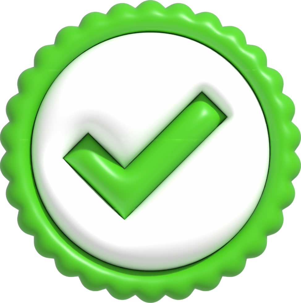 Realistic Correct checkmark symbol. Yes, Right and Approved icon 3D render illustration png