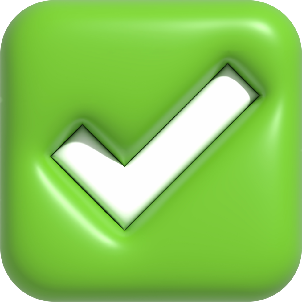 Like or correct symbol, Confirmed or approved button, Check mark icon 3D illustration png