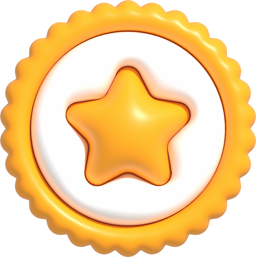 símbolo de garantia de alta qualidade 3d, botão de medalha com estrela, ícone de melhor qualidade de produto e serviço, certificação de controle de qualidade padrão 3d render ilustração png