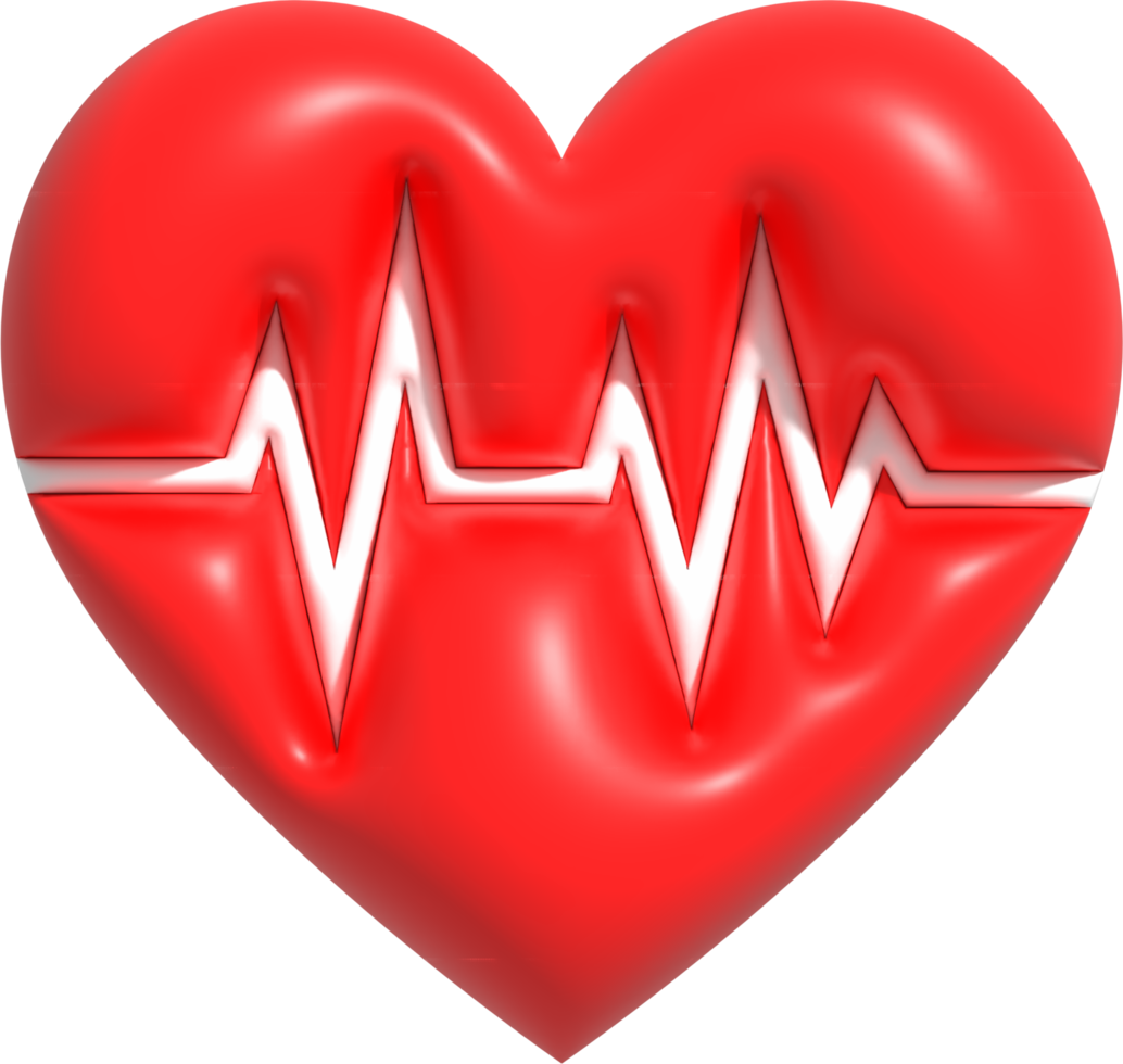 Heart with white pulse line inside, heartbeat wave icon. Cardiac assistance, pulse beat measure 3D render illustration. png