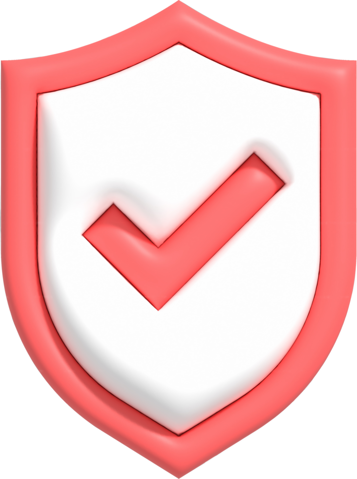 icono de escudo de protección, escudo de seguridad con marca de verificación en el interior, seguridad e ilustración 3d garantizada png