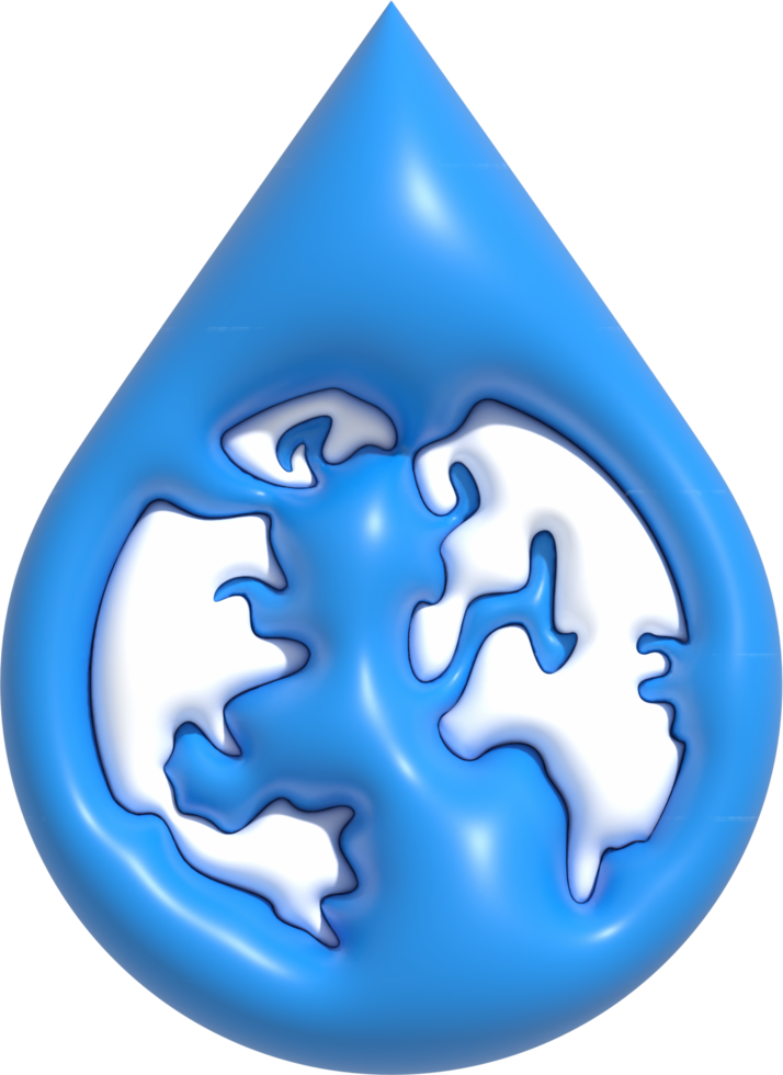 Blue water drop icon with earth inside, Washing hand for covid pandemic. World water day and Save water 3D render illustration png