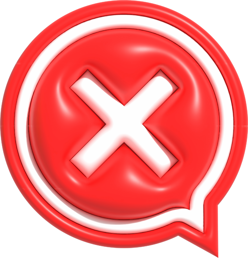 No, Wrong and Declined 3D icon, Realistic Negative Red cross symbol 3D rendering illustration png