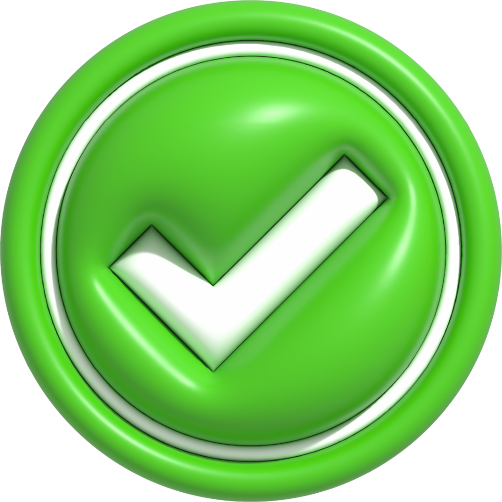 Realistic Correct checkmark symbol. Yes, Right and Approved icon 3D render illustration png