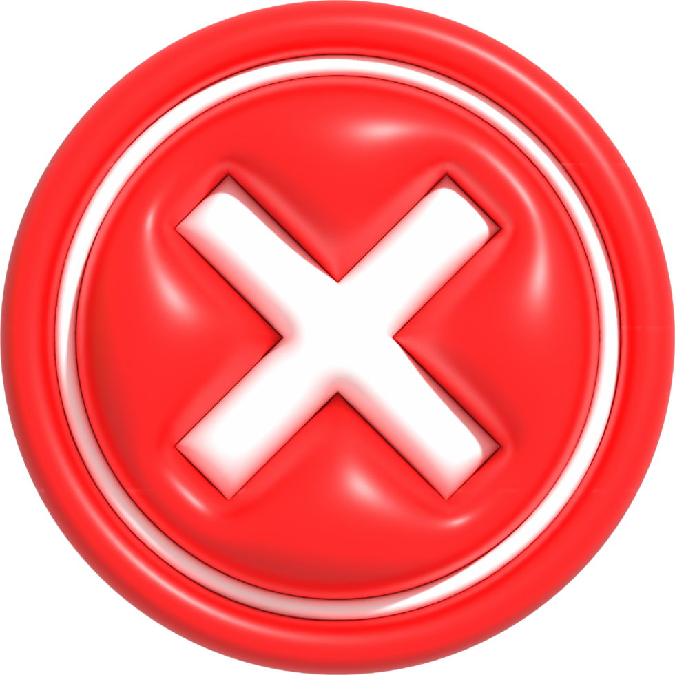 No, Wrong and Declined 3D icon, Realistic Negative Red cross symbol 3D rendering illustration png