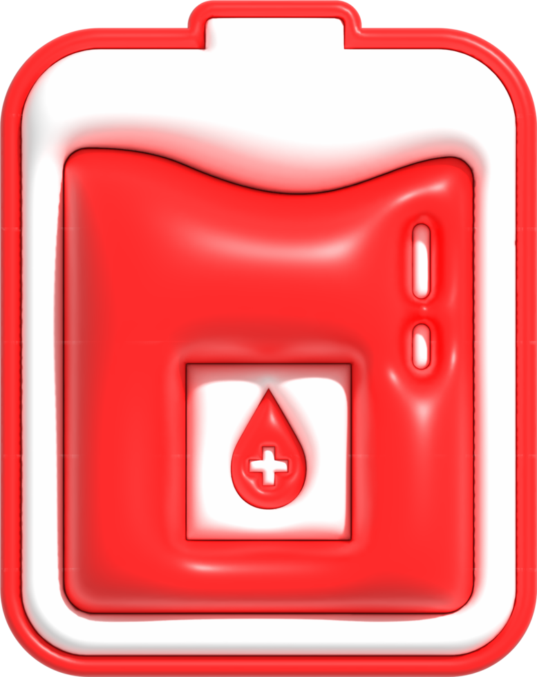 symbole de la poche de sang, transfusion sanguine, icône de la poche de sang, don de sang et sauvetage rendu 3d png