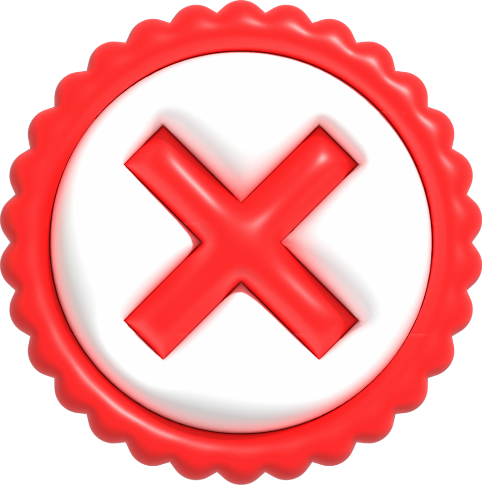 No, Wrong and Declined 3D icon, Realistic Negative Red cross symbol 3D rendering illustration png