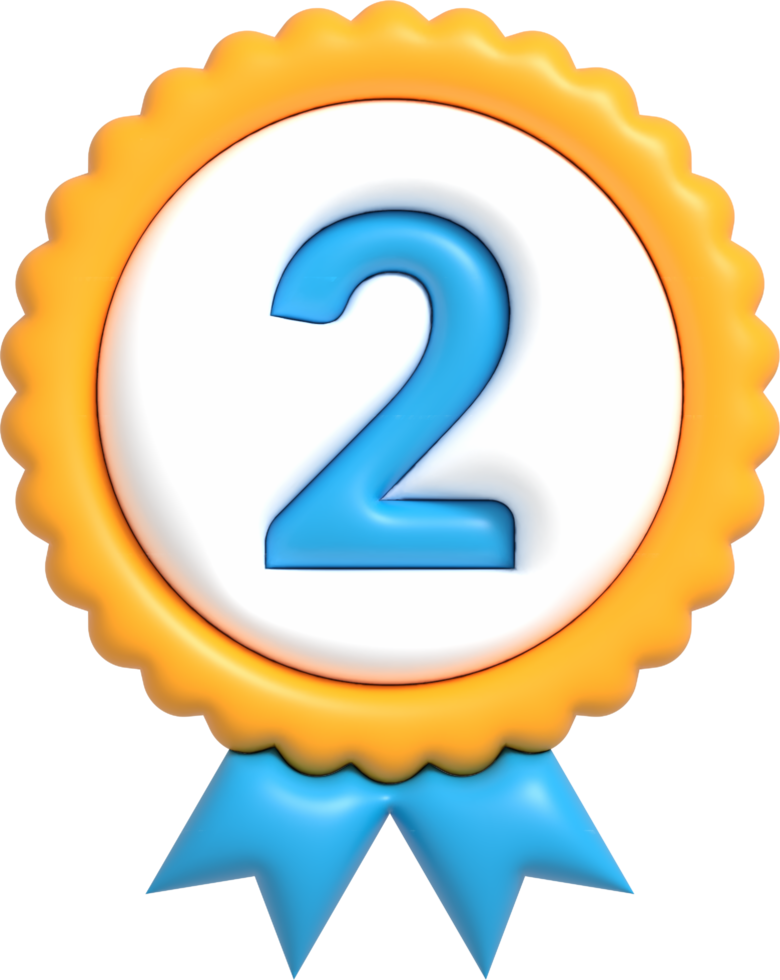 Gagnant du badge 3d pour la 2e deuxième place, prix du gagnant et prix du champion rendu 3d png