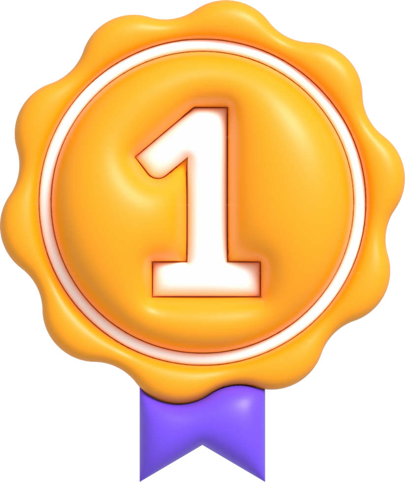 3D badge winner for 1st first place, Winner awards and Champion prizes 3D rendering png