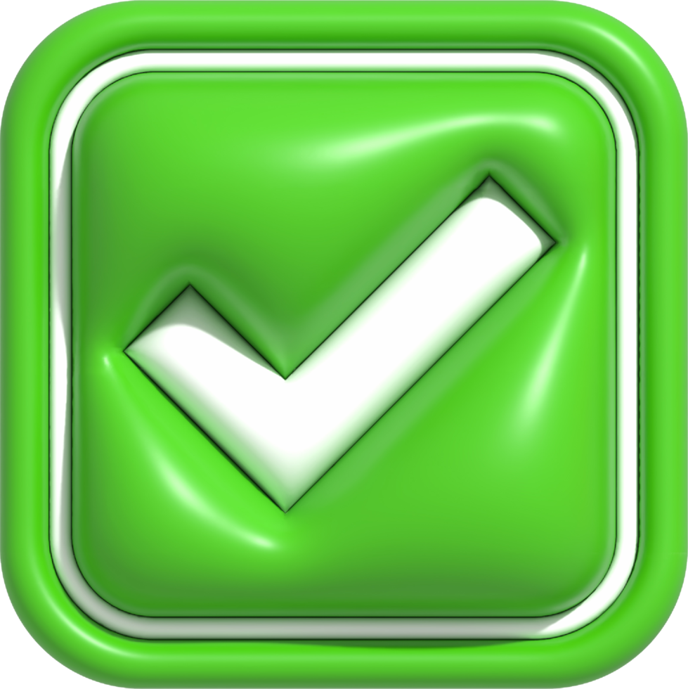 Realistic Correct checkmark symbol. Yes, Right and Approved icon 3D render illustration png
