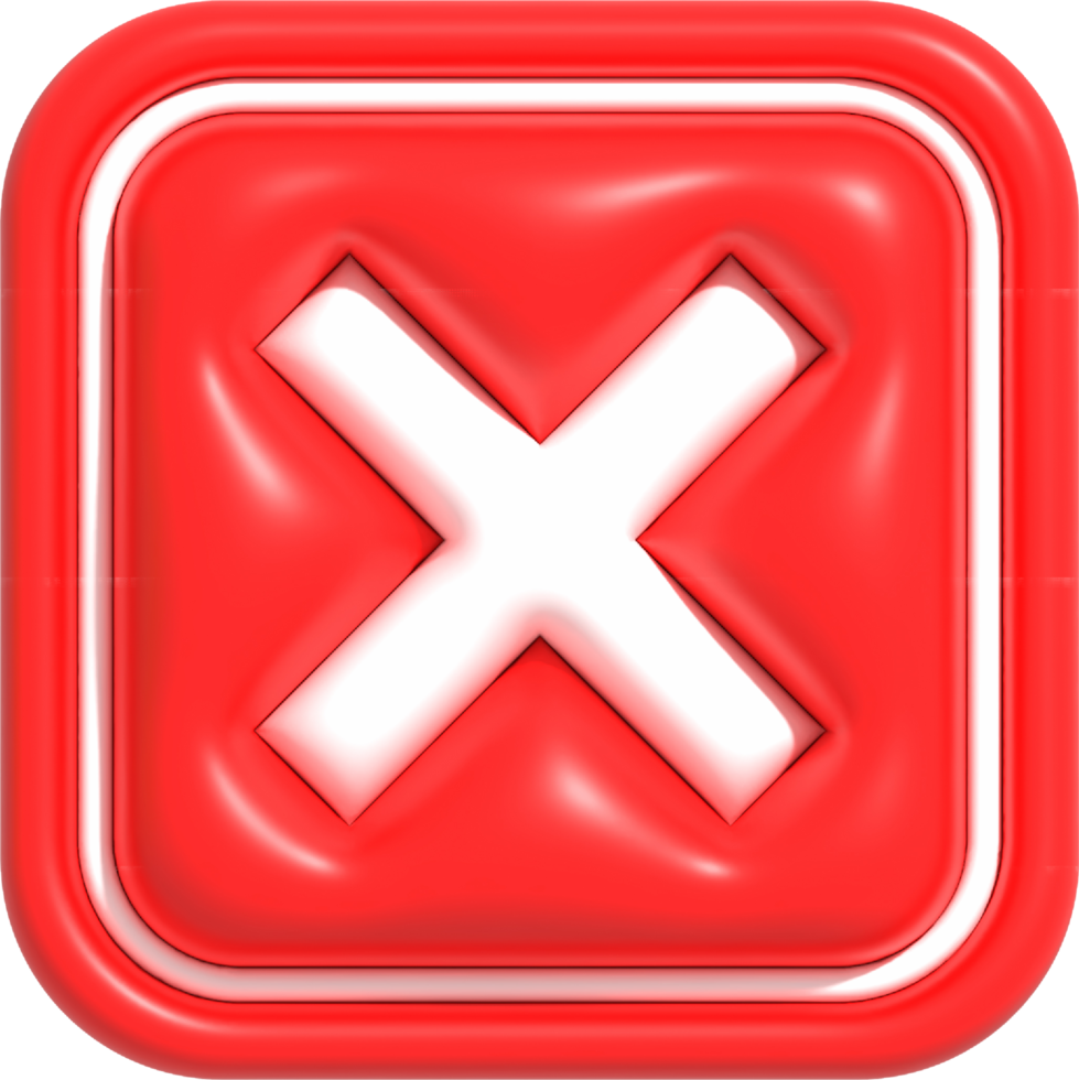 No, Wrong and Declined 3D icon, Realistic Negative Red cross symbol 3D rendering illustration png