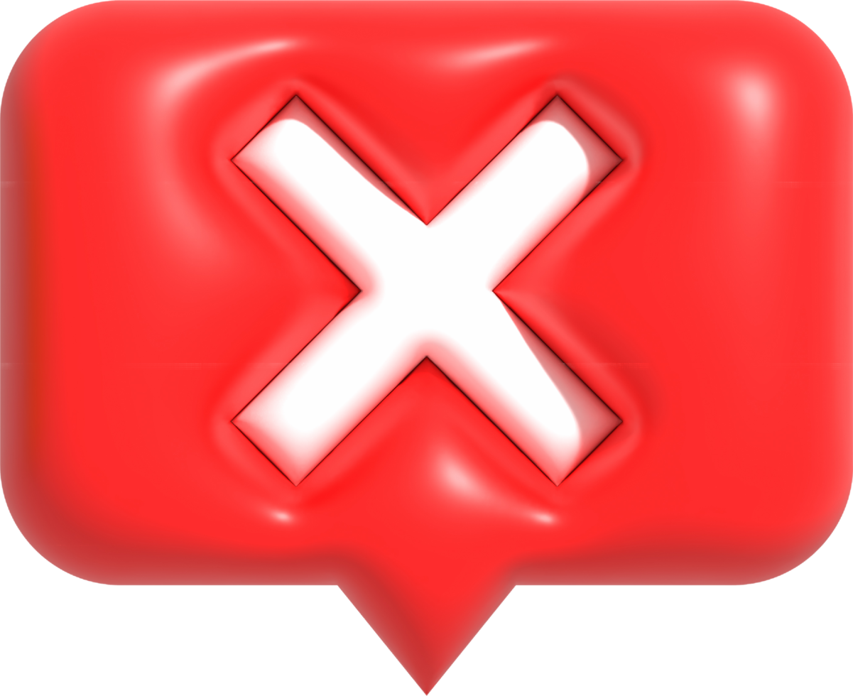 No, Wrong and Declined 3D icon, Realistic Negative Red cross symbol 3D rendering illustration png