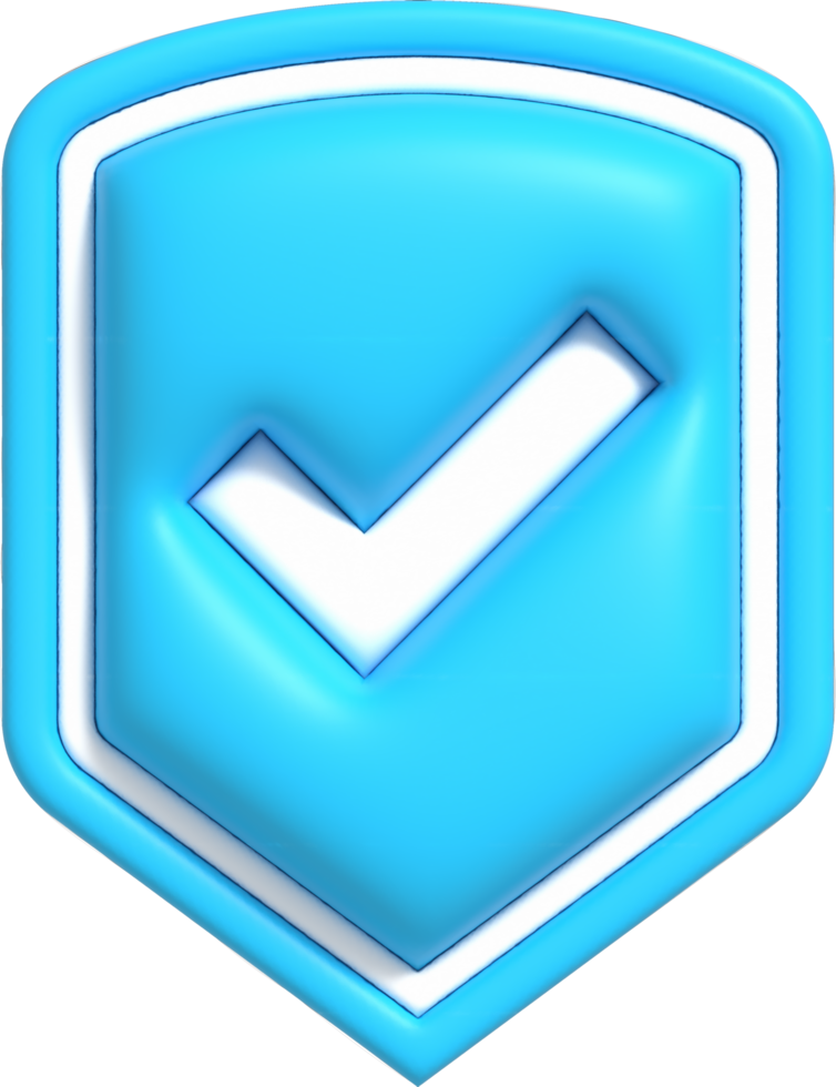 icono de escudo de protección, escudo de seguridad con marca de verificación en el interior, seguridad e ilustración 3d garantizada png