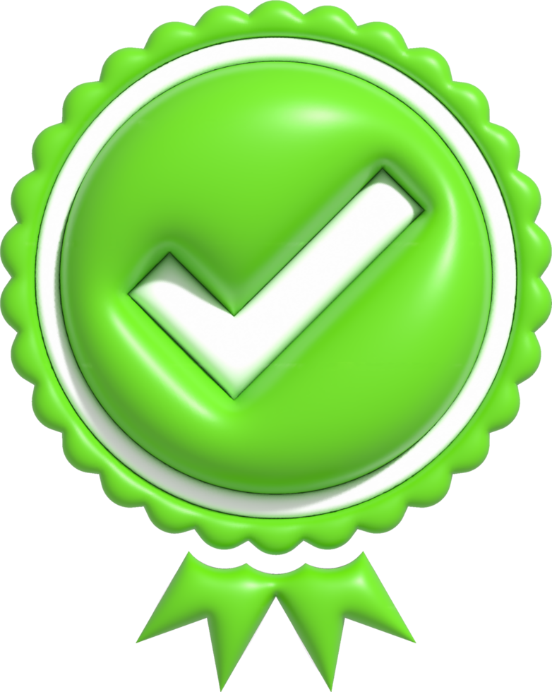 como ou símbolo correto, botão confirmado ou aprovado, ícone de marca de seleção ilustração 3d png