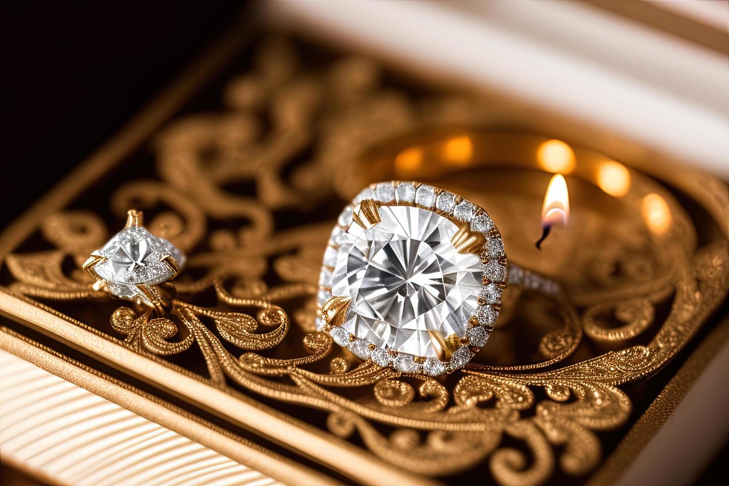 photography of A white candle that burns and next to a ring, love, heart, valentine photo