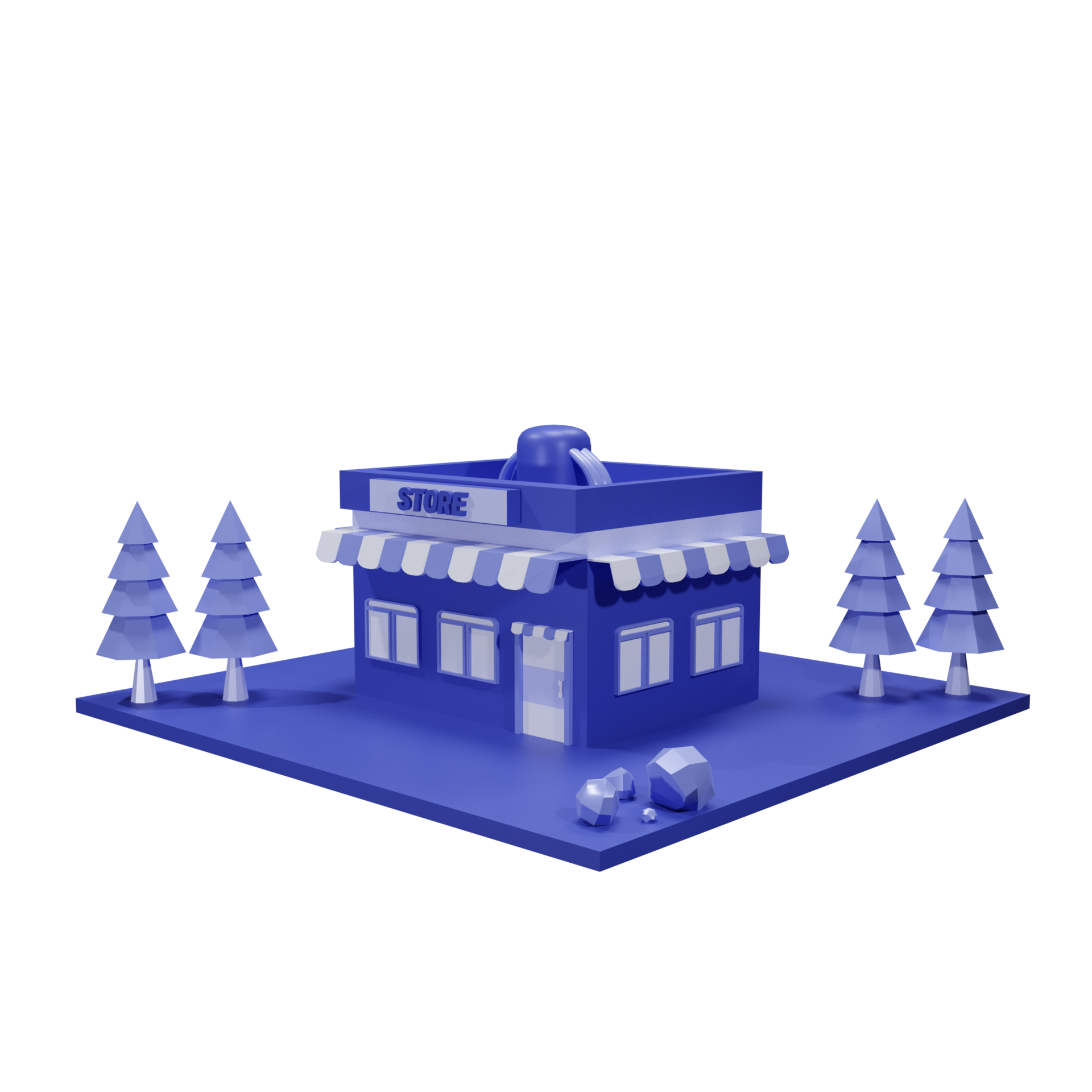 3D Store Building with transparent background, suitable for template design, UI or UX, and more