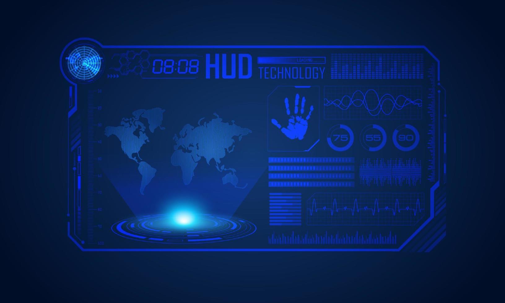 Blue Modern HUD Technology Screen Background with world map vector