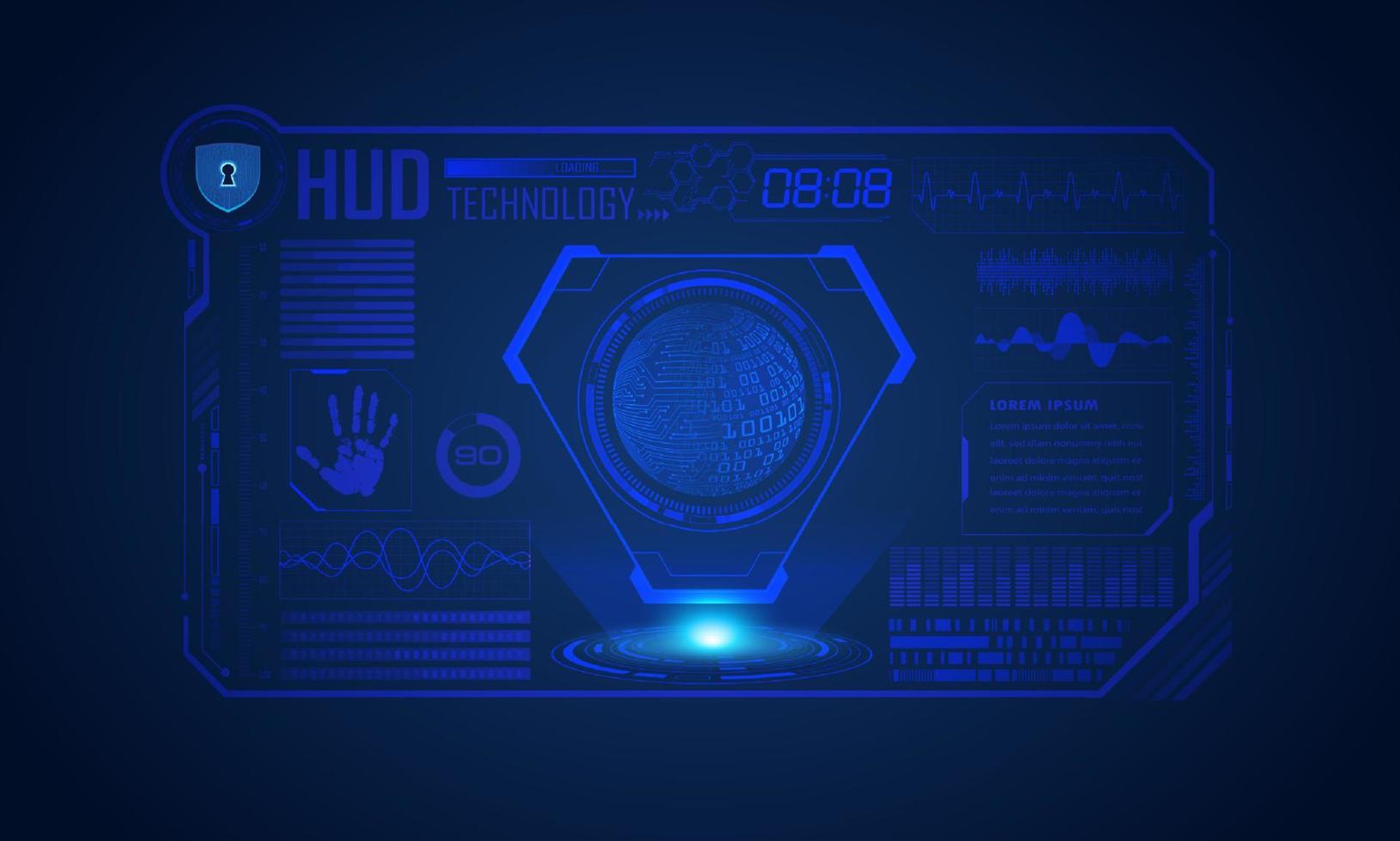 Blue Modern HUD Technology Screen Background with world map vector