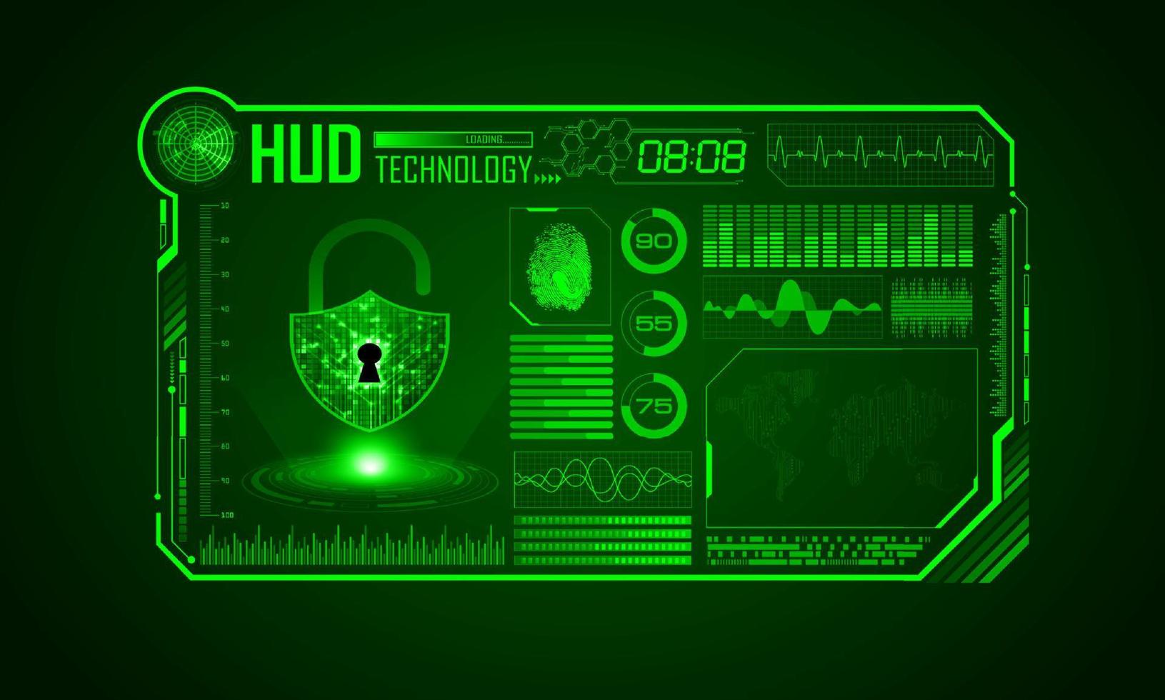 fondo de pantalla de tecnología hud moderna con candado vector