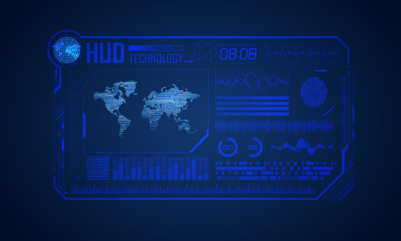 Blue Modern HUD Technology Screen Background with World Map vector