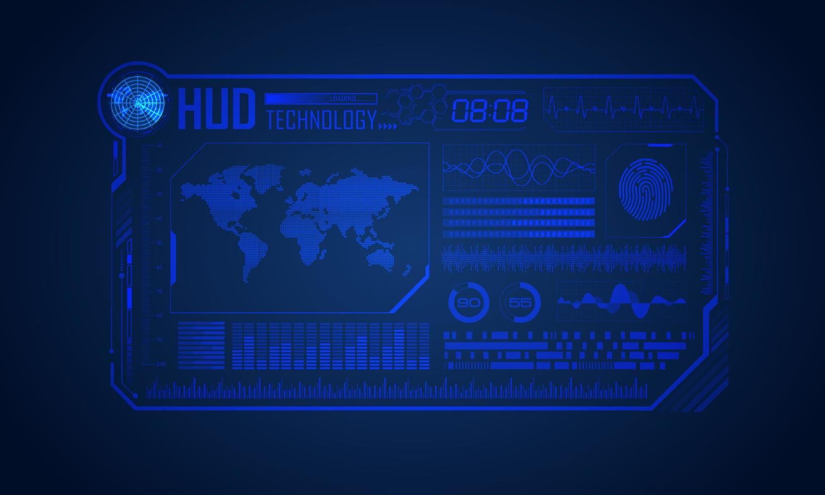 fondo de pantalla de tecnología hud moderna azul con mapa mundial vector