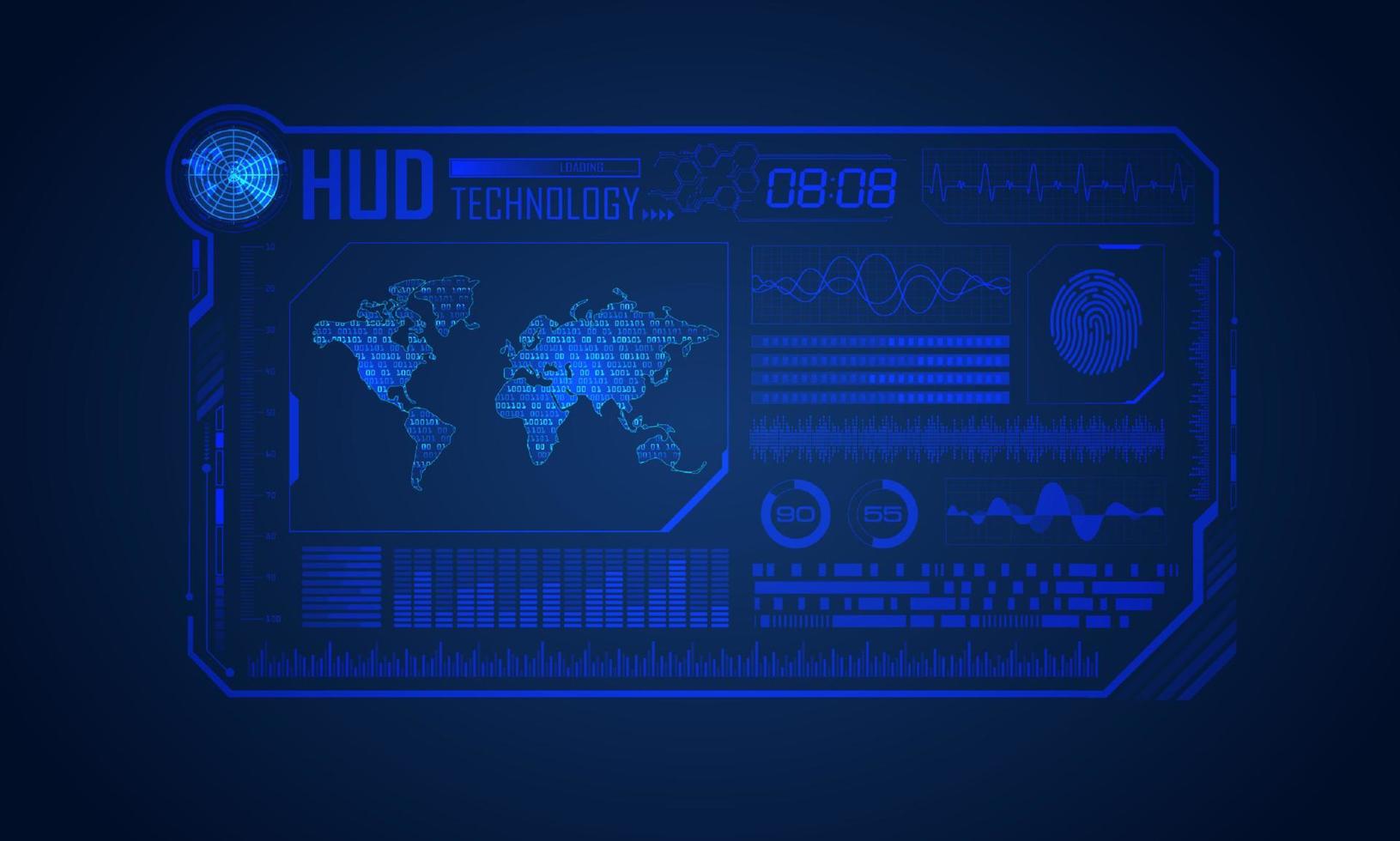 fondo de pantalla de tecnología hud moderna azul con mapa mundial vector