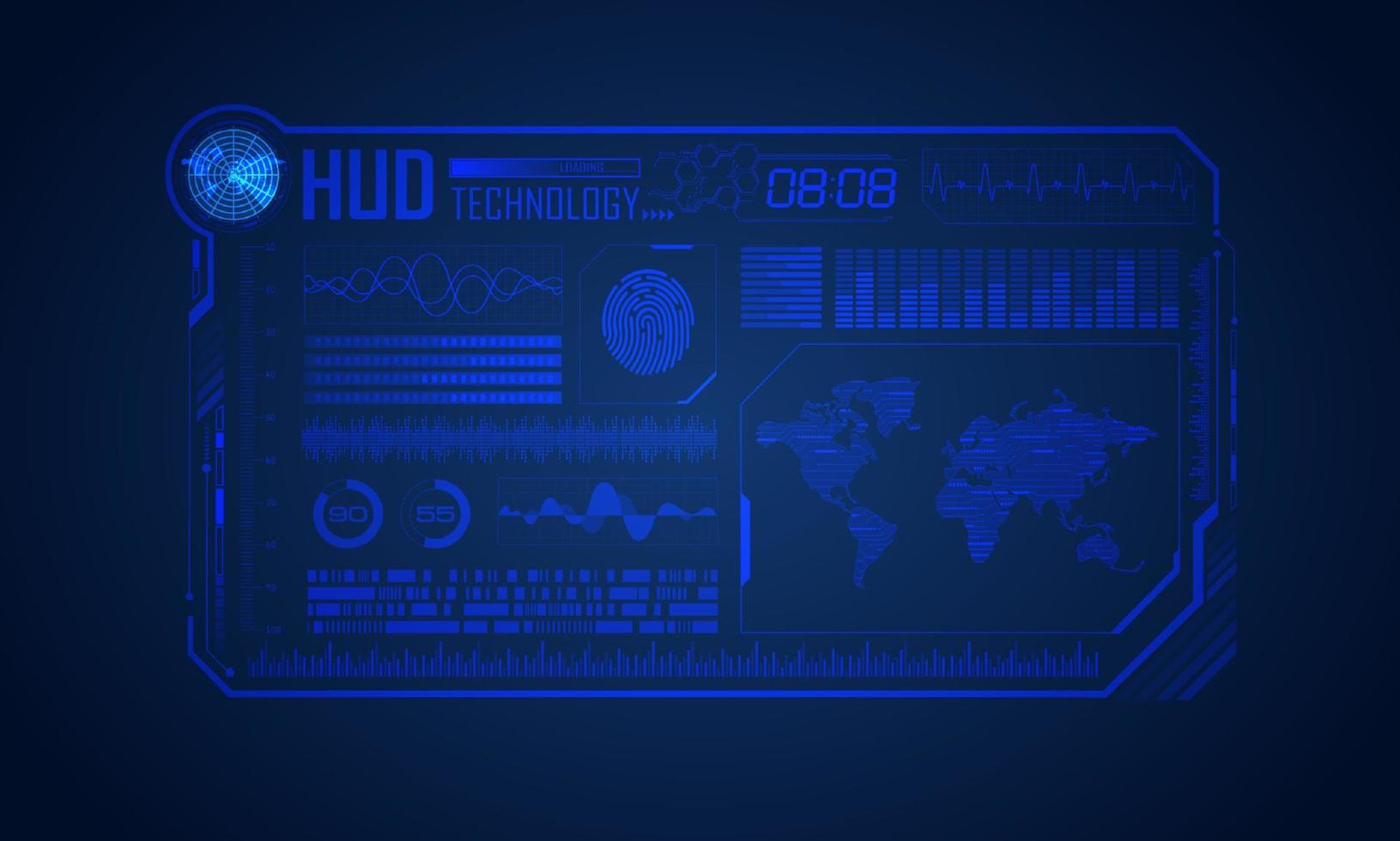 Blue Modern HUD Technology Screen Background with World Map vector