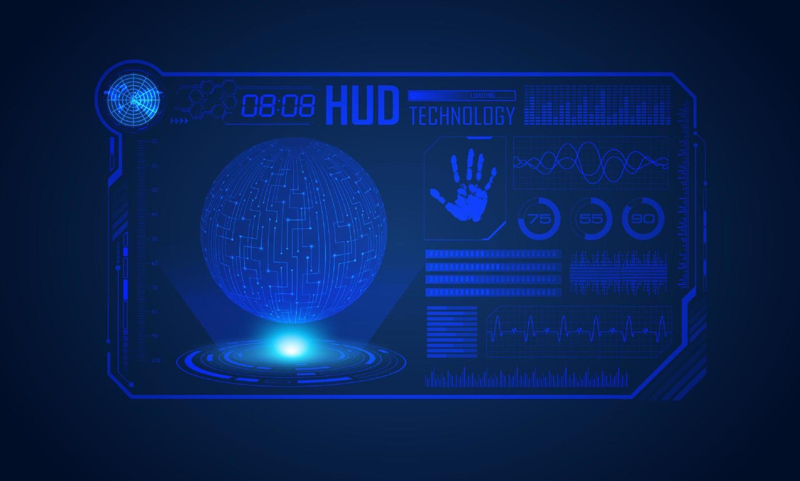 Blue Modern HUD Technology Screen Background with World Map vector