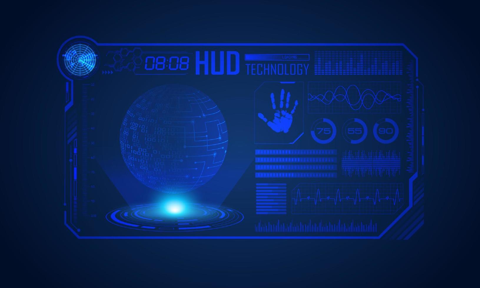 fondo de pantalla de tecnología hud moderna azul con mapa mundial vector