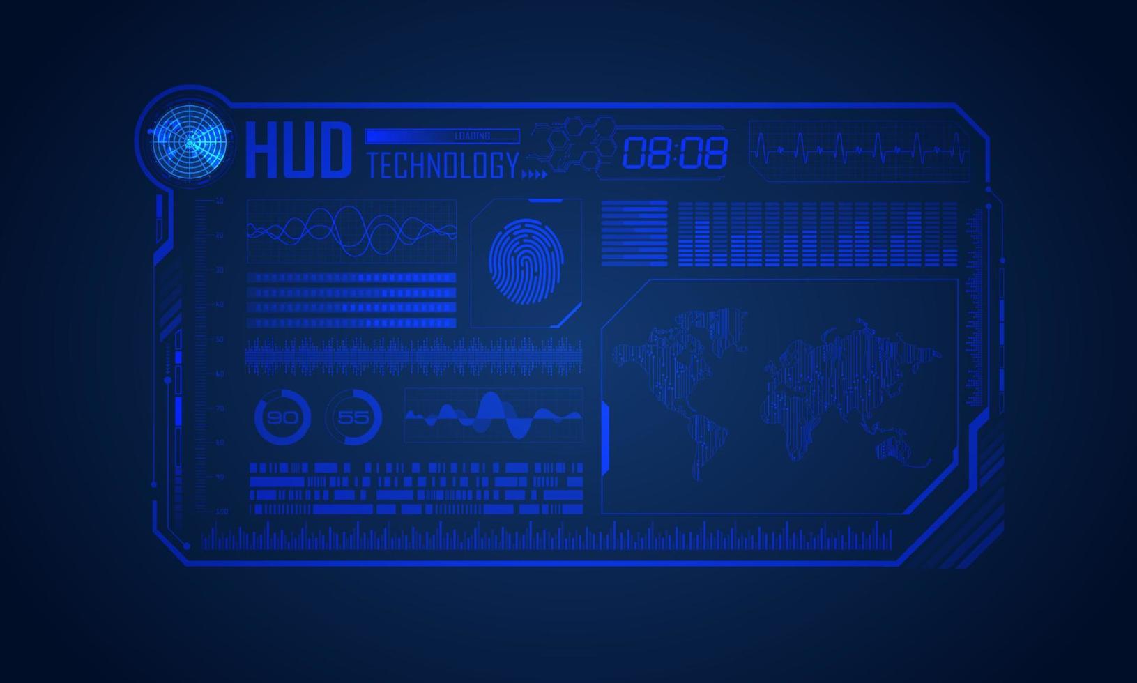 fondo de pantalla de tecnología hud moderna azul con mapa mundial vector