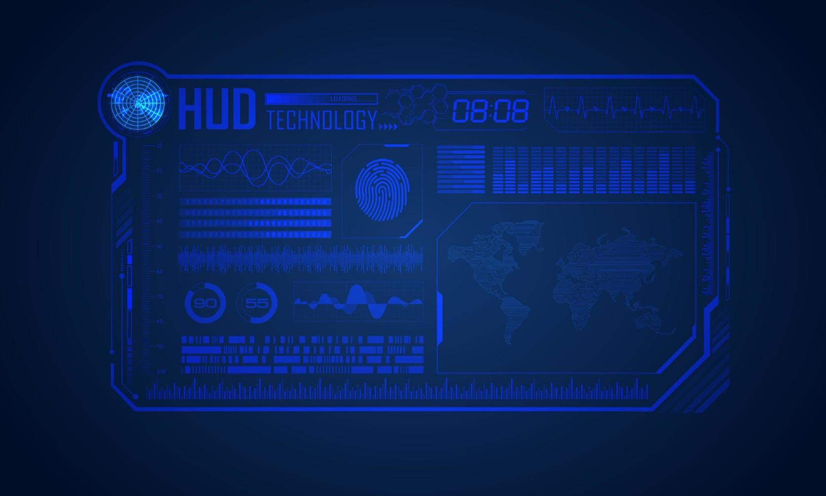 fondo de pantalla de tecnología hud moderna azul con mapa mundial vector