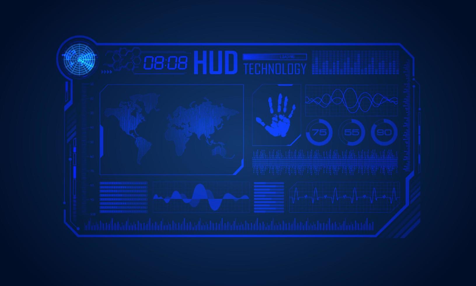 Blue Modern HUD Technology Screen Background with World Map vector