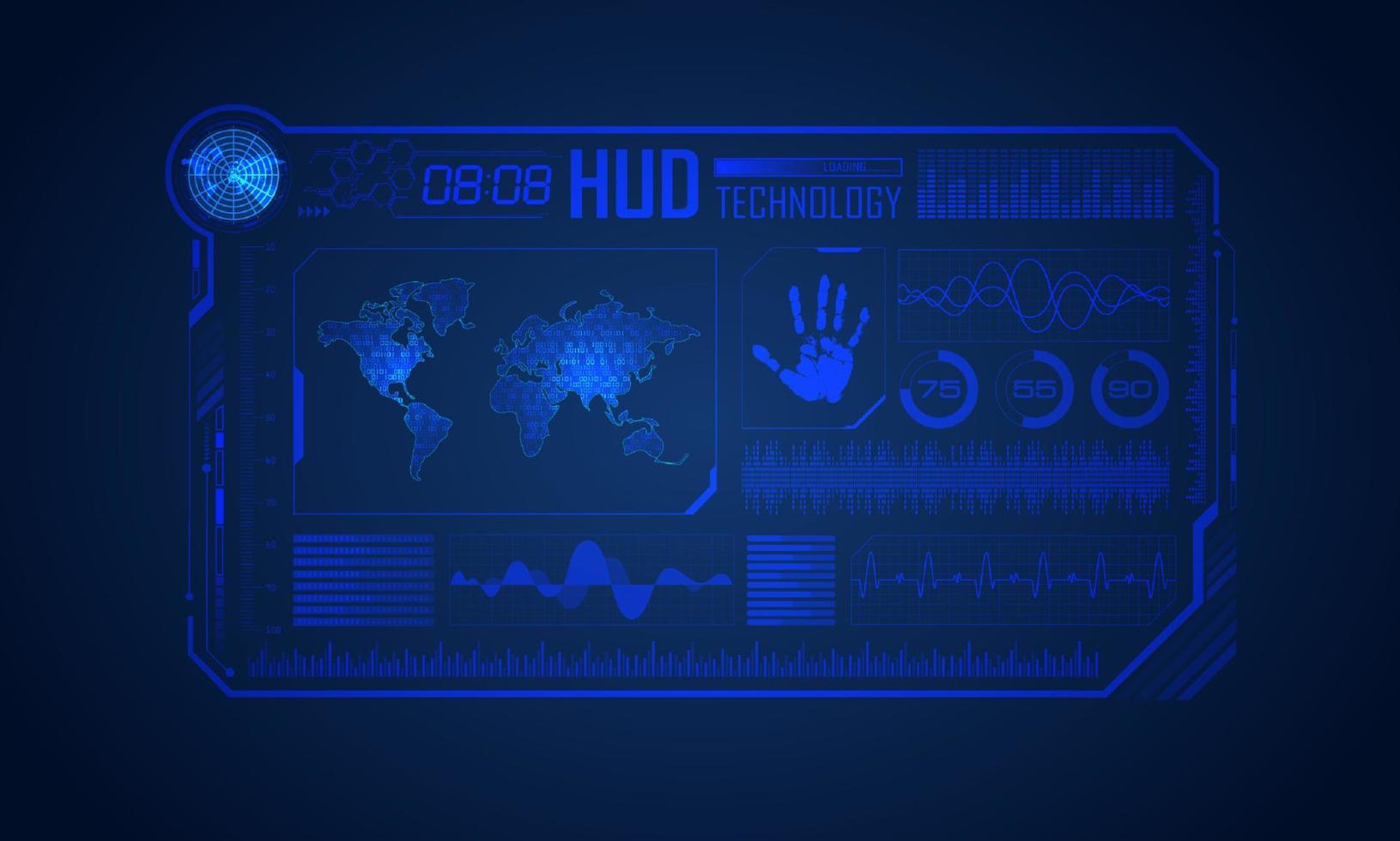 Blue Modern HUD Technology Screen Background with World Map vector