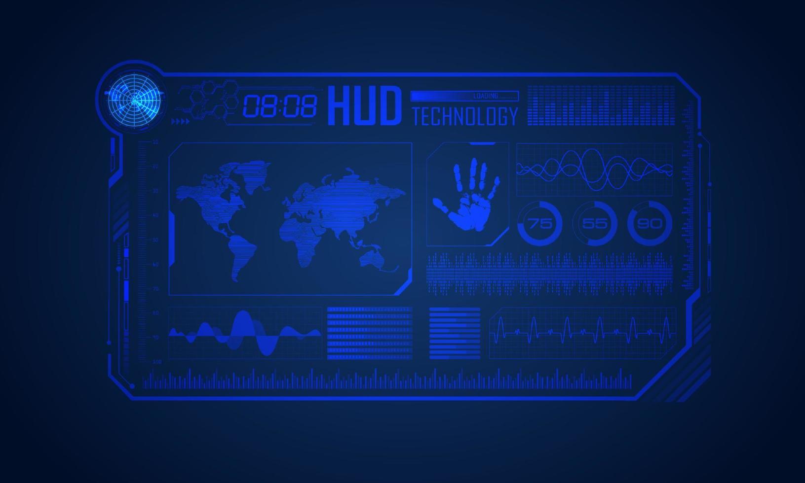 fondo de pantalla de tecnología hud moderna azul con mapa mundial vector