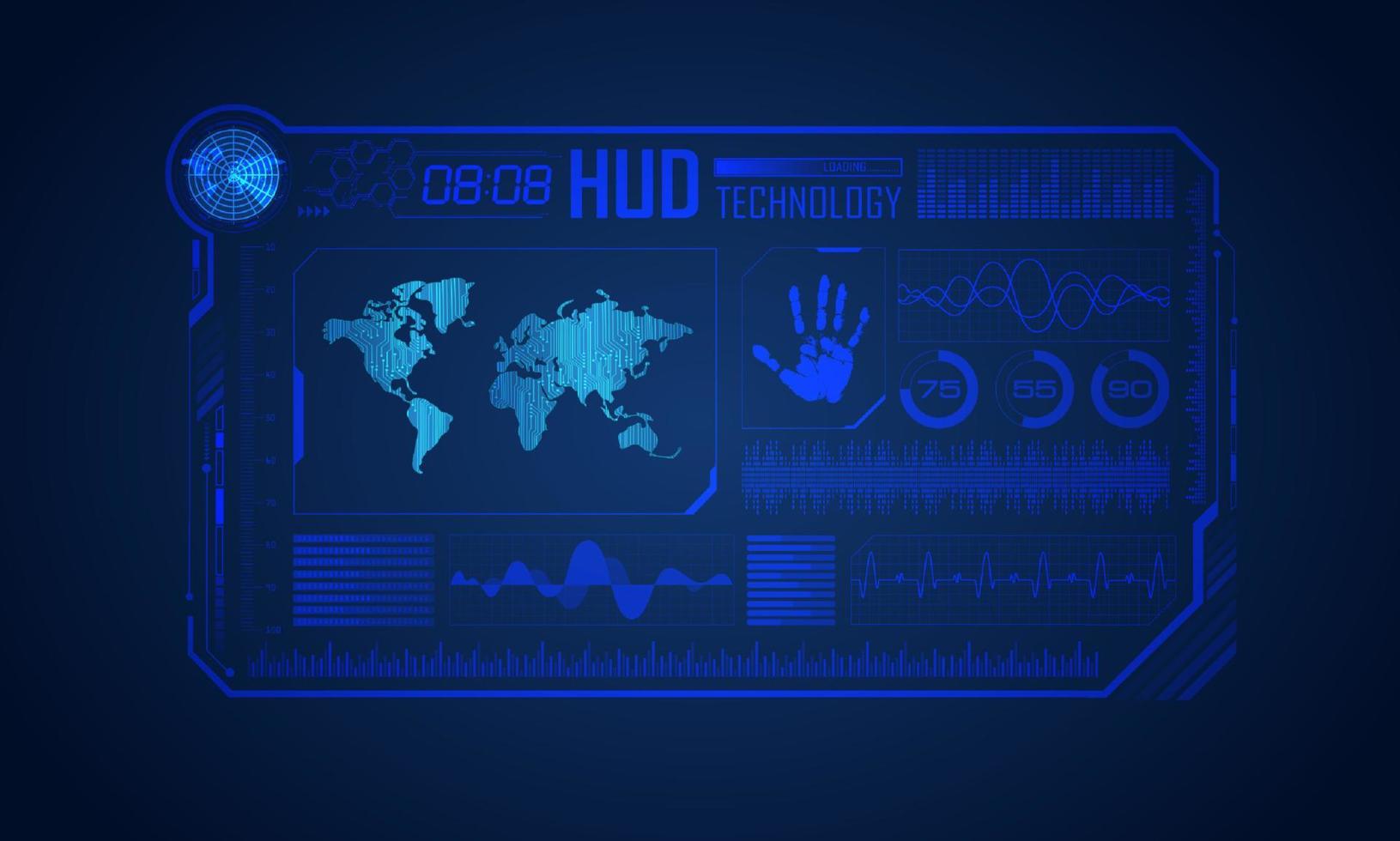 Blue Modern HUD Technology Screen Background with World Map vector