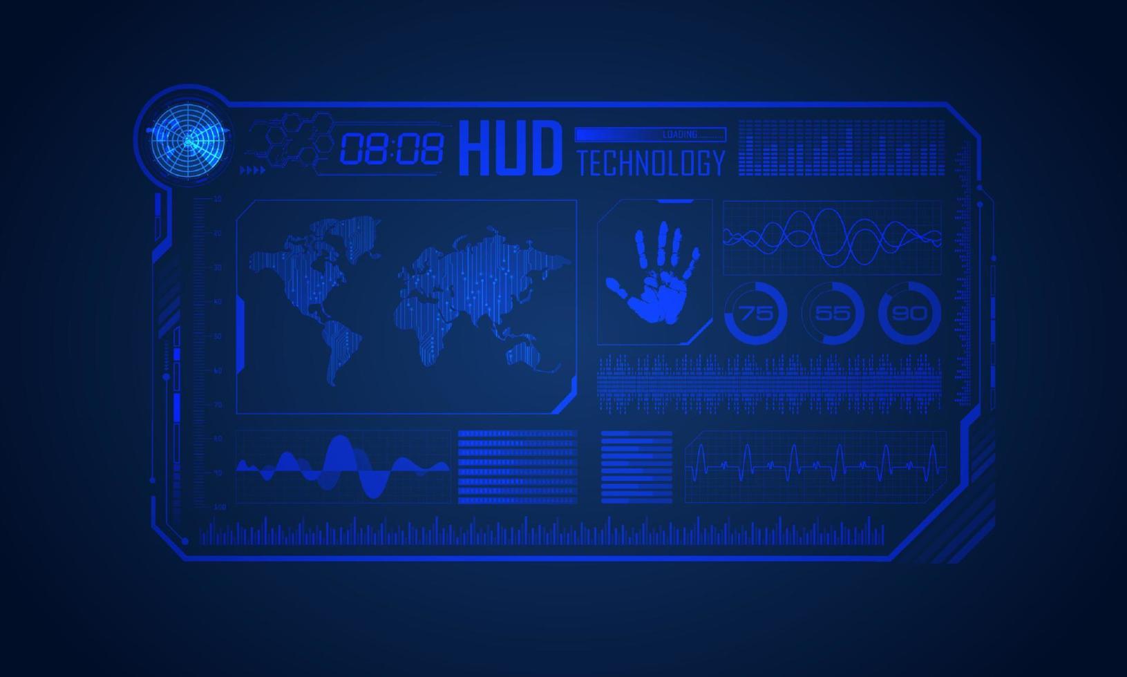 Blue Modern HUD Technology Screen Background with World Map vector