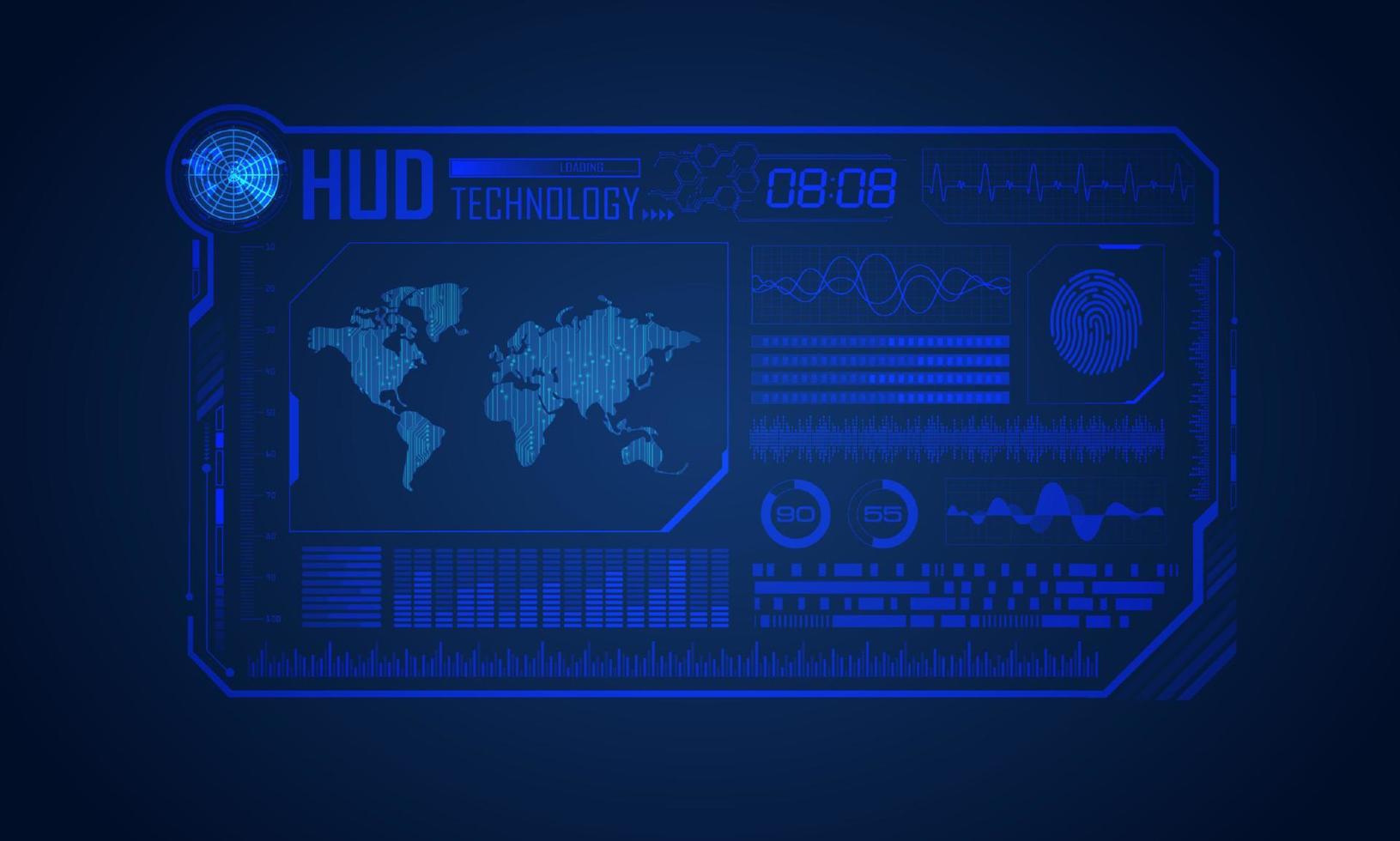 fondo de pantalla de tecnología hud moderna azul con mapa mundial vector