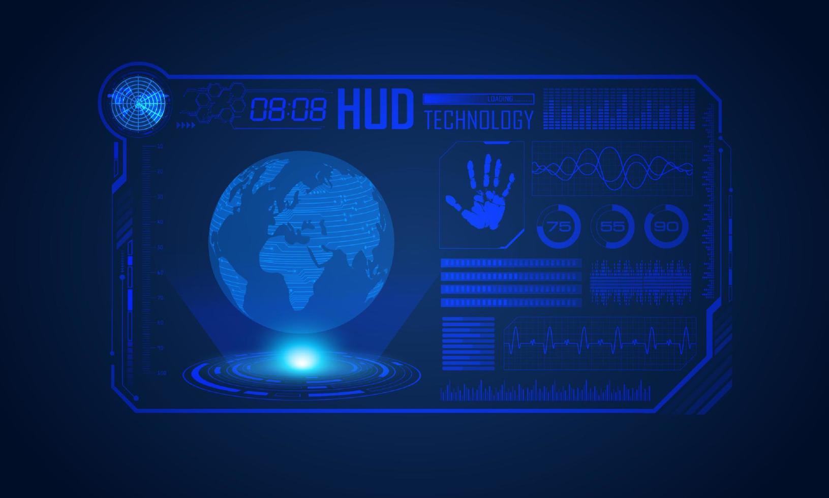 fondo de pantalla de tecnología hud moderna azul con mapa mundial vector