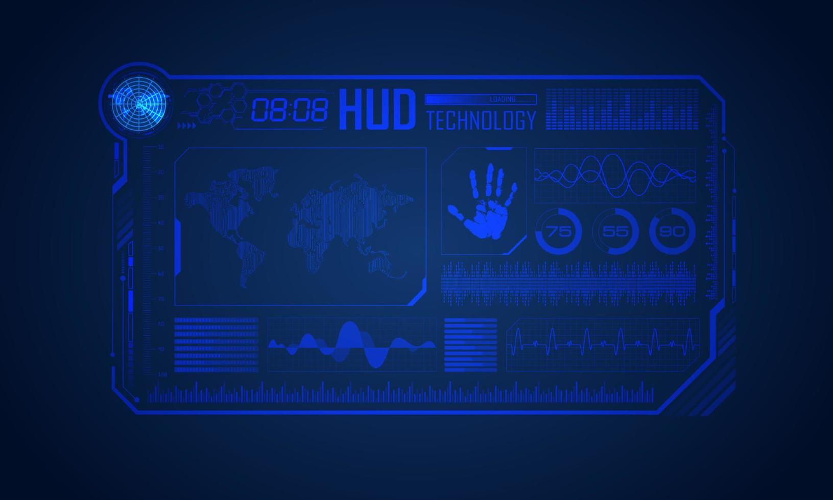 Blue Modern HUD Technology Screen Background with world map vector