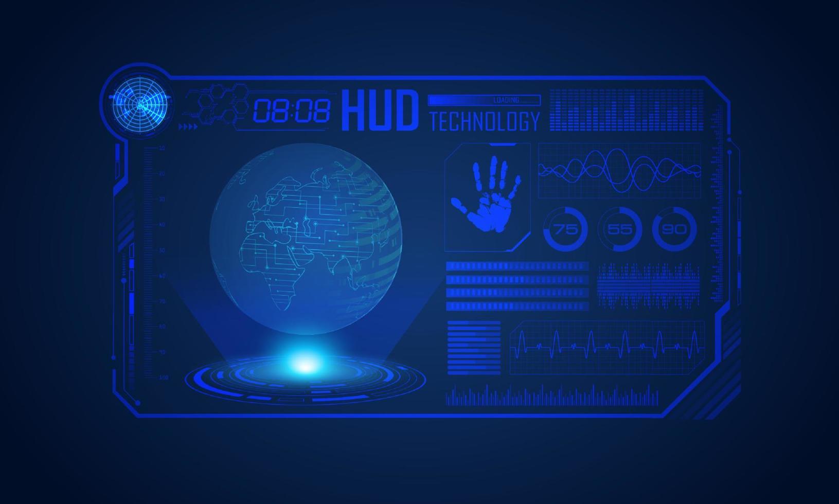 fondo de pantalla de tecnología hud moderna azul con mapa mundial vector