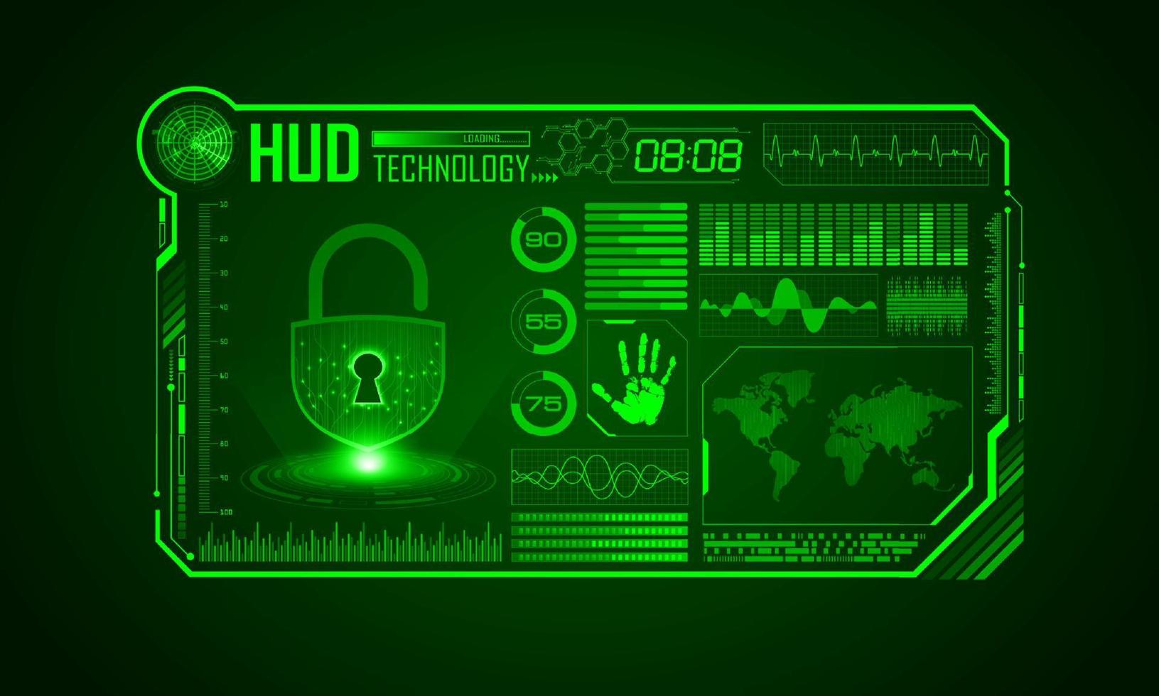 Modern HUD Technology Screen Background with padlock vector