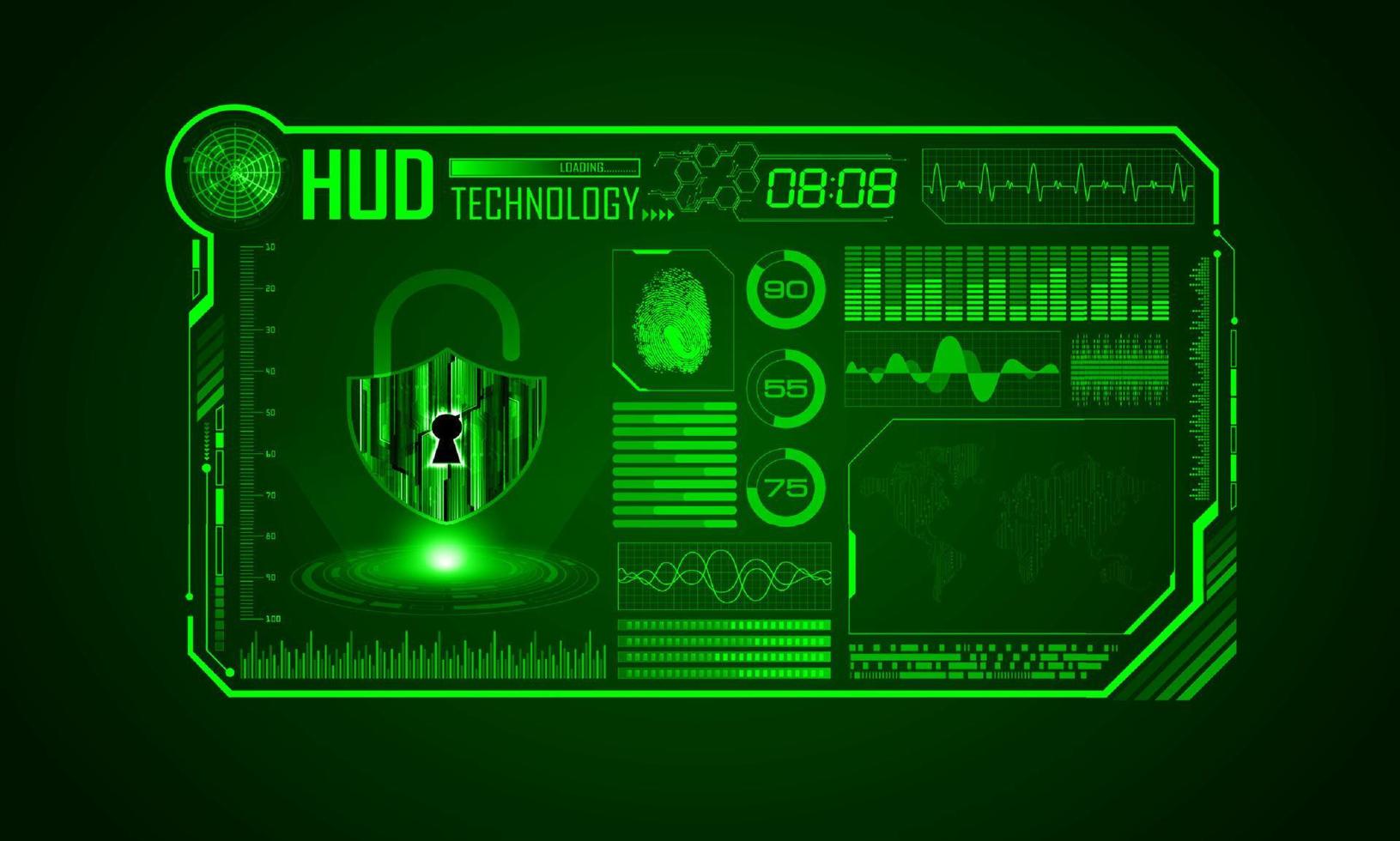 fondo de pantalla de tecnología hud moderna con candado vector