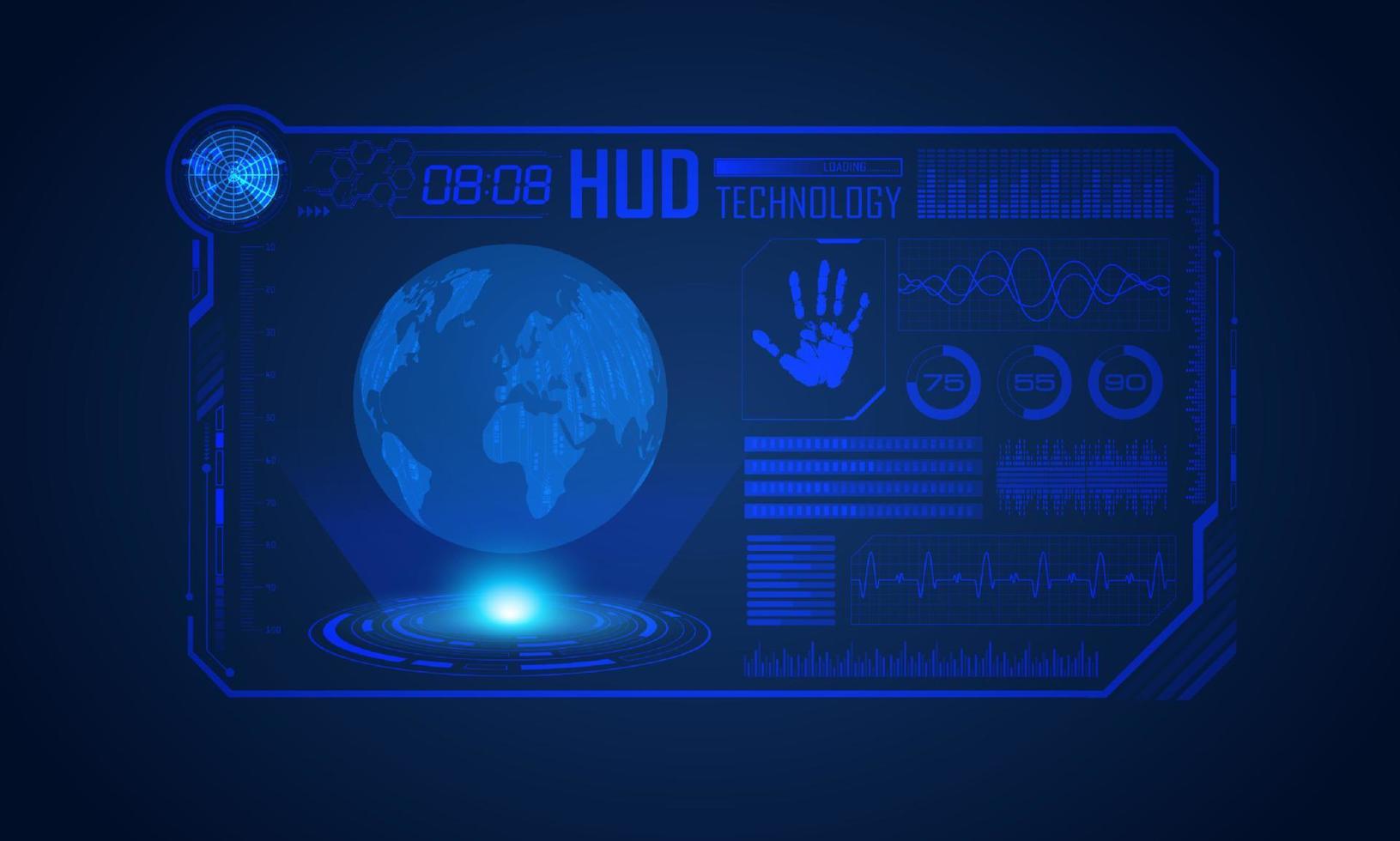 fondo de pantalla de tecnología hud moderna azul con mapa mundial vector